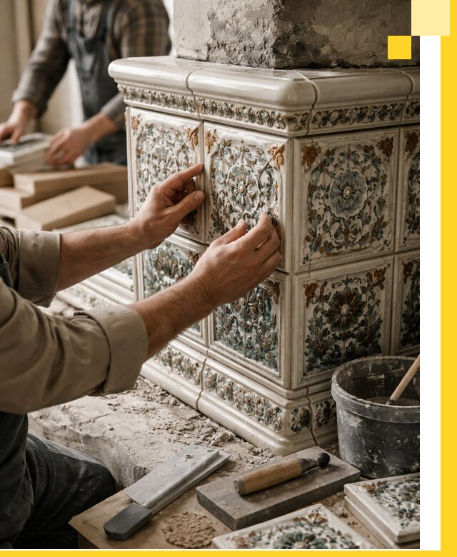 Изразцовые камины под ключ в Новом Уренгое: проект и монтаж