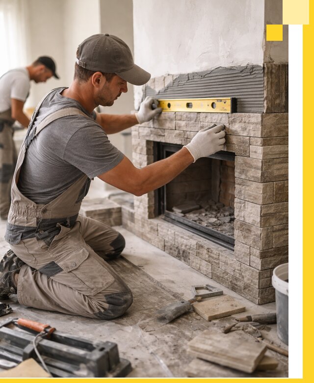 Облицовка каминов в Новом Уренгое, монтаж и отделка натуральным камнем