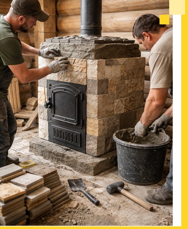 Облицовка банной печи под ключ в Новом Уренгое: камень и плитка