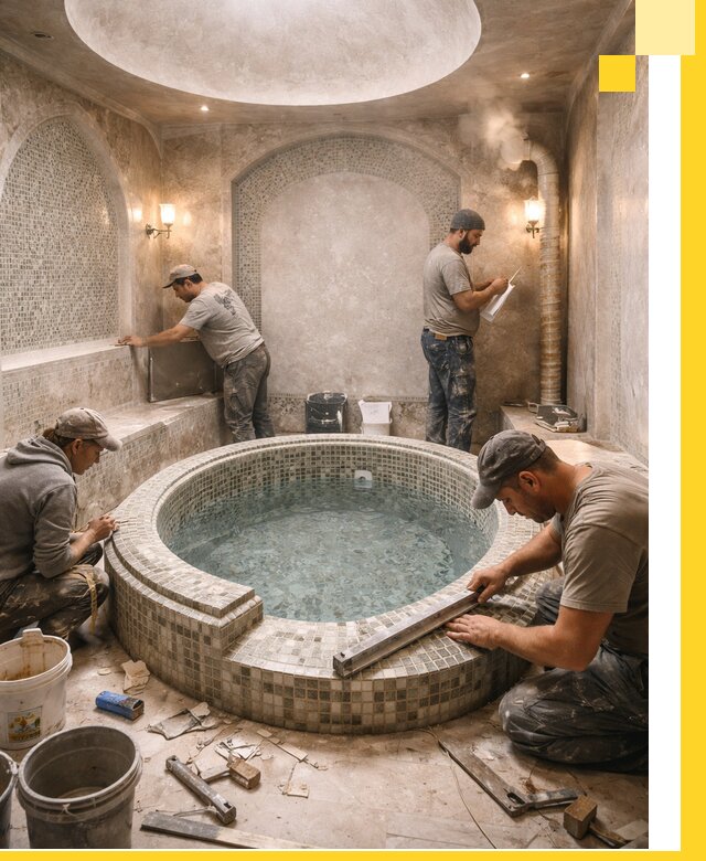 Профессиональное строительство хамама с бассейном в Новом Уренгое под ключ