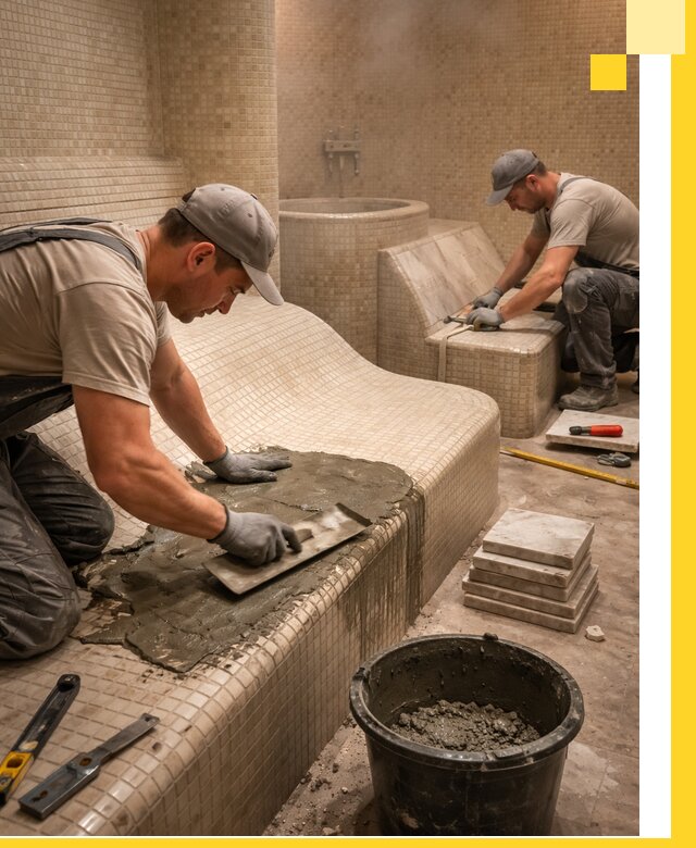 Лежаки для хамама под ключ в Новом Уренгое, проект и монтаж