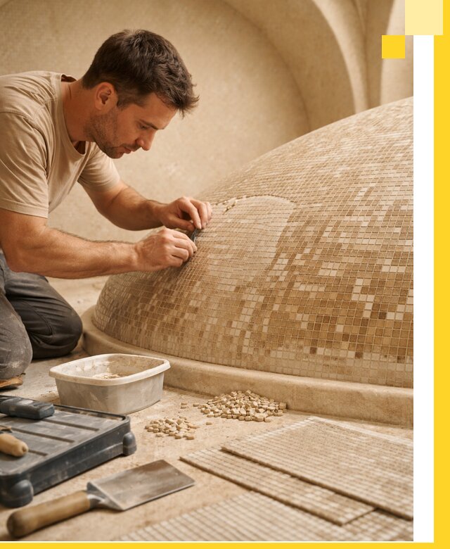 Профессиональная укладка мозаики для хамама под ключ в Новом Уренгое